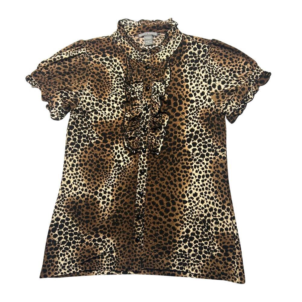 Isabella Rodriguez M Cheetah Print Ruffle Blouse Y2K Mob Wife Whimsygoth